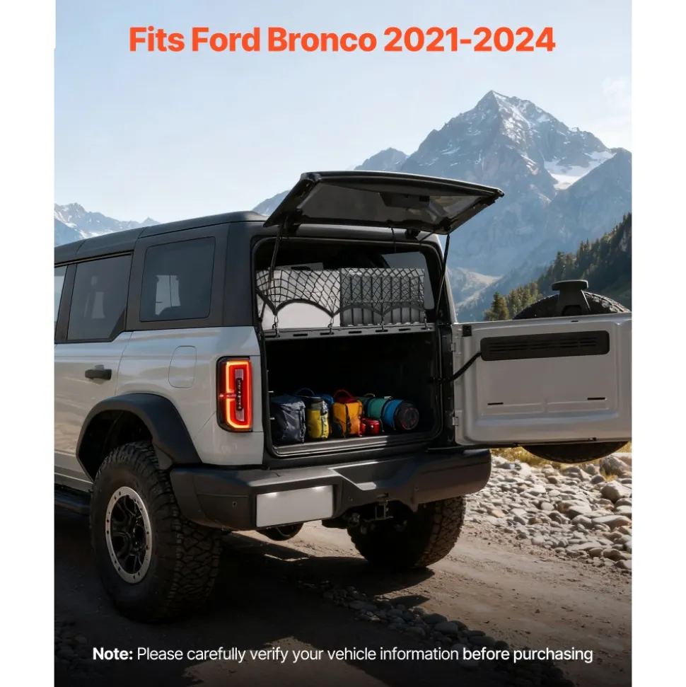 VEVOR Rear Trunk Cargo Rack with Net for 2021-2024 Ford Bronco 4 Door Hardtops (Exclude Bronco Sport), 300 lbs Capacity, Carbon Steel Basket Tray Interior Storage Luggage Carrier
