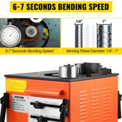 VEVOR Rebar Bender 1 inch 25 mm Rebar Bending Bender Rebar Grade 60 Electric Rebar Bender Heavy Duty with Foot Pedal for Bending Steel Rope (1 inch Rebar Bender)