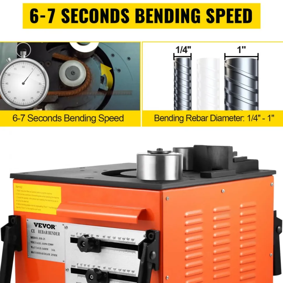 VEVOR Rebar Bender 1 inch 25 mm Rebar Bending Bender Rebar Grade 60 Electric Rebar Bender Heavy Duty with Foot Pedal for Bending Steel Rope (1 inch Rebar Bender)