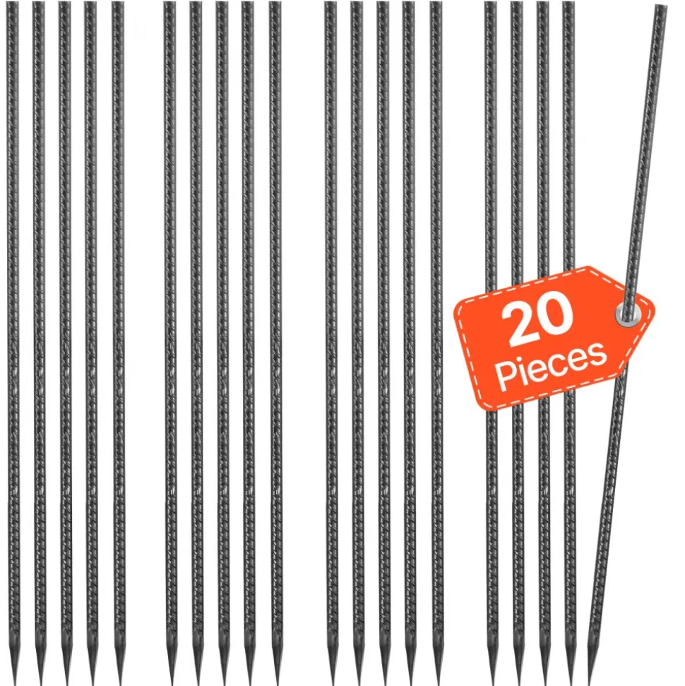 VEVOR Rebar Stakes, 16-Inch, Heavy-Duty 0.45 in Diameter, Straight Galvanized Steel Ground Anchors with Chisel Point End & Rust-Resistant Coating, for Gardening Support, Fence, Camping Tents (16-Pack)