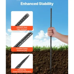 VEVOR Rebar Stakes, 16-Inch, Heavy-Duty 0.45 in Diameter, Straight Galvanized Steel Ground Anchors with Chisel Point End & Rust-Resistant Coating, for Gardening Support, Fence, Camping Tents (16-Pack)