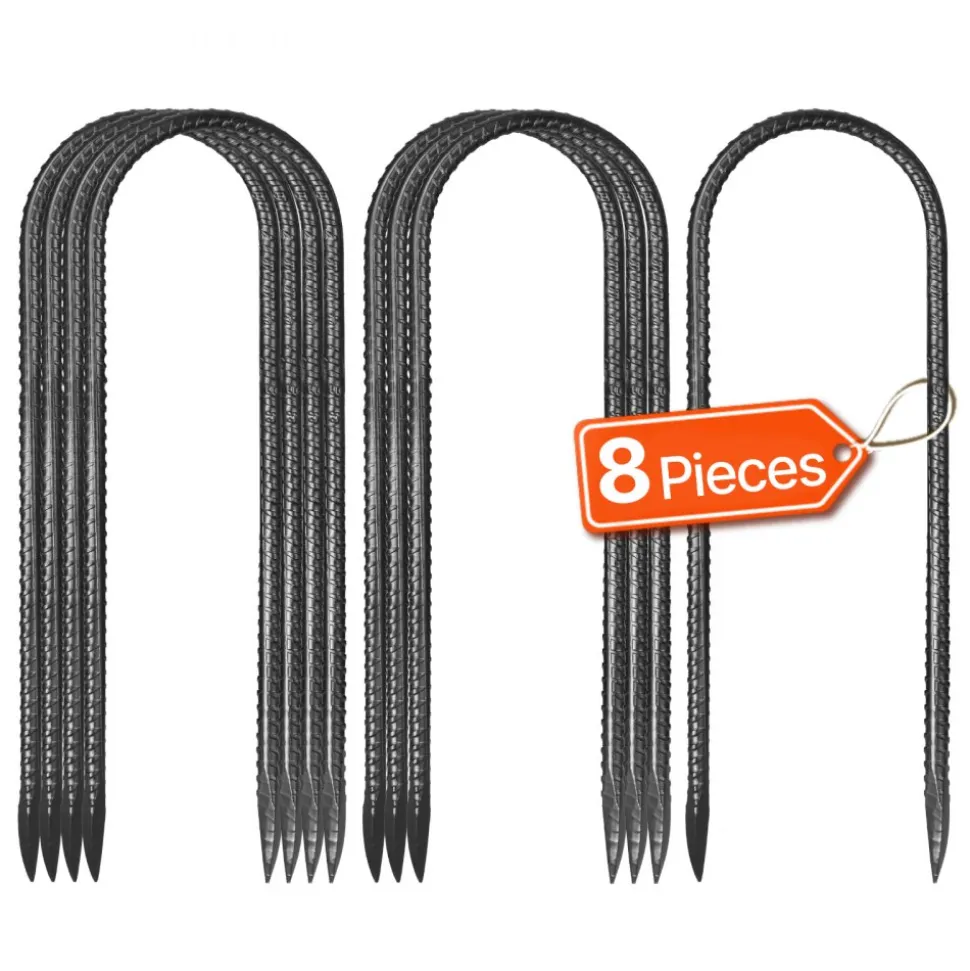 VEVOR Rebar Stakes, 12-Inch, Heavy-Duty 0.32 in Diameter U Shape, Galvanized Steel Ground Anchors with Chisel Point End & Rust-Resistant Coating, for Gardening Support, Fence, Camping Tents (8-Pack)