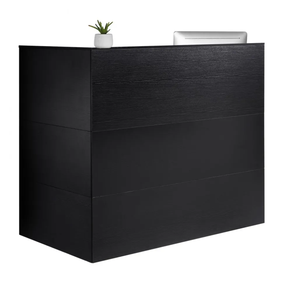 VEVOR Reception Desk, 55Inch L-Shaped Front Counter Table, Office Reception Counter with Drawer Keyboard Tray and Storage Cabinet, for Checkout, Lobby, Beauty Salon & Office, Black