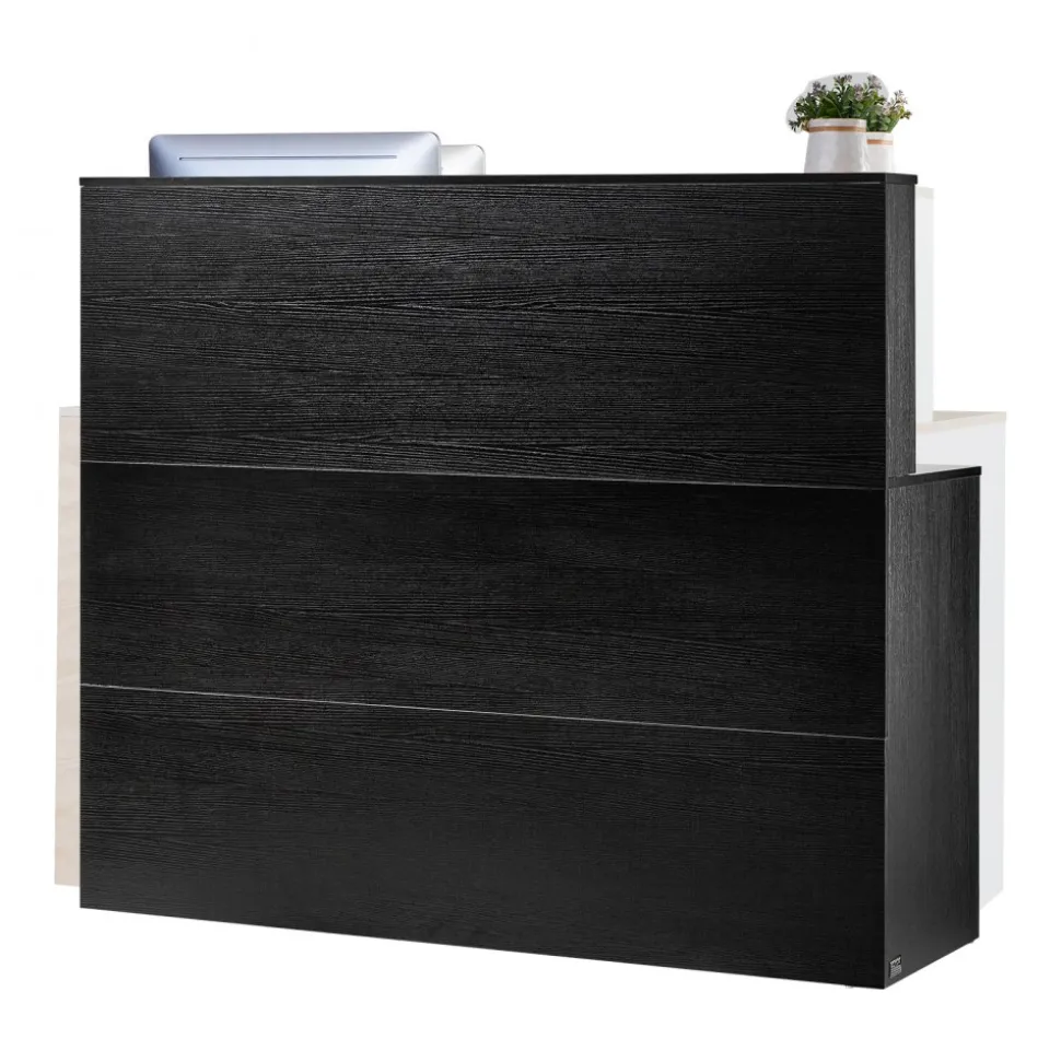 VEVOR Reception Desk, 55Inch L-Shaped Front Counter Table, Office Reception Counter with Drawer Keyboard Tray and Storage Cabinet, for Checkout, Lobby, Beauty Salon & Office, Black