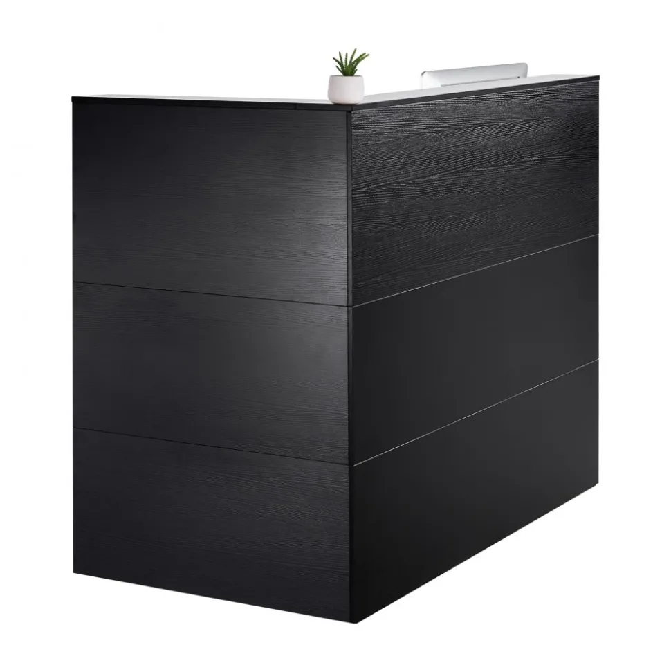 VEVOR Reception Desk, 55Inch L-Shaped Front Counter Table, Office Reception Counter with Drawer Keyboard Tray and Storage Cabinet, for Checkout, Lobby, Beauty Salon & Office, Black