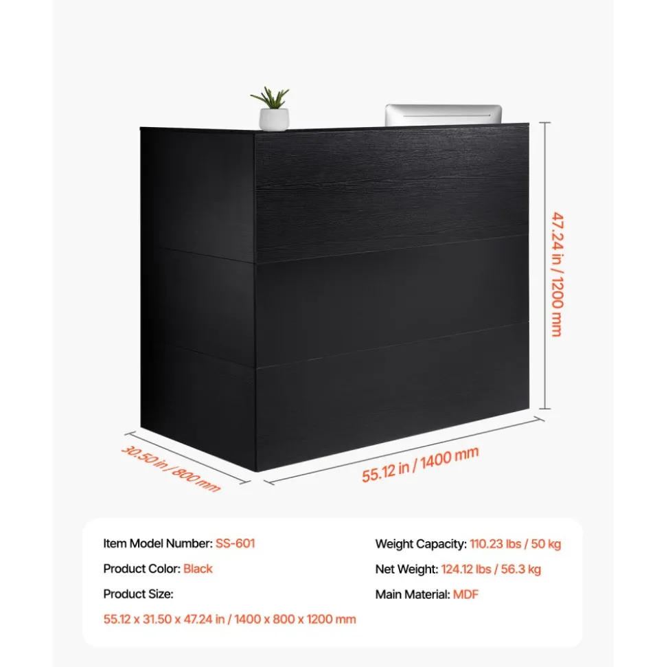 VEVOR Reception Desk, 55Inch L-Shaped Front Counter Table, Office Reception Counter with Drawer Keyboard Tray and Storage Cabinet, for Checkout, Lobby, Beauty Salon & Office, Black