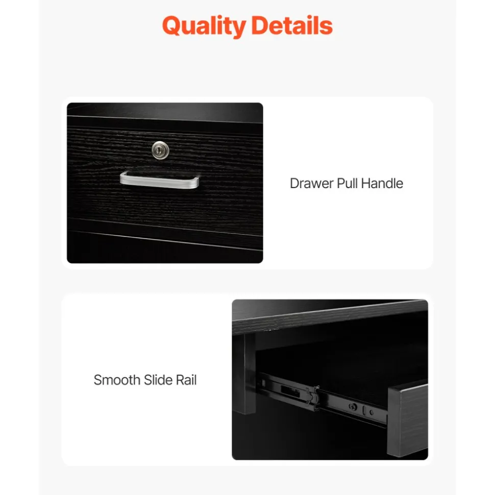 VEVOR Reception Desk, 55Inch L-Shaped Front Counter Table, Office Reception Counter with Drawer Keyboard Tray and Storage Cabinet, for Checkout, Lobby, Beauty Salon & Office, Black