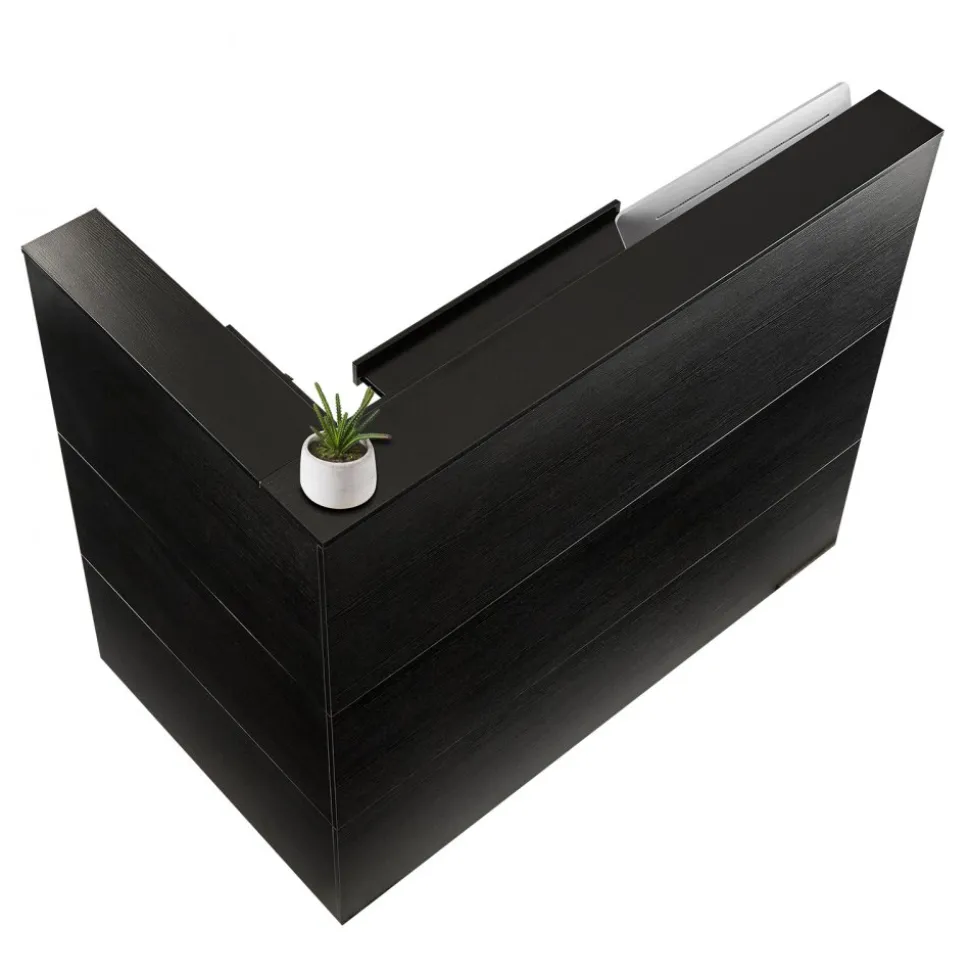 VEVOR Reception Desk, 55Inch L-Shaped Front Counter Table, Office Reception Counter with Drawer Keyboard Tray and Storage Cabinet, for Checkout, Lobby, Beauty Salon & Office, Black