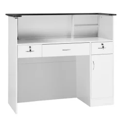 VEVOR Reception Desk, 50 inch Rectangular Front Counter Table, Modern Office Reception Desk with Light Strip, 3 Drawers & Storage Cabinets, Retail Counter Table for Checkout, Lobby, Salon, Office