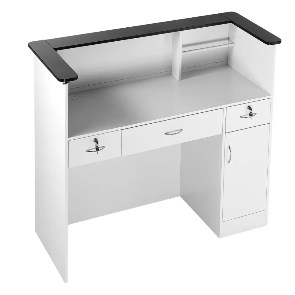 VEVOR Reception Desk, 50 inch Rectangular Front Counter Table, Modern Office Reception Desk with Light Strip, 3 Drawers & Storage Cabinets, Retail Counter Table for Checkout, Lobby, Salon, Office