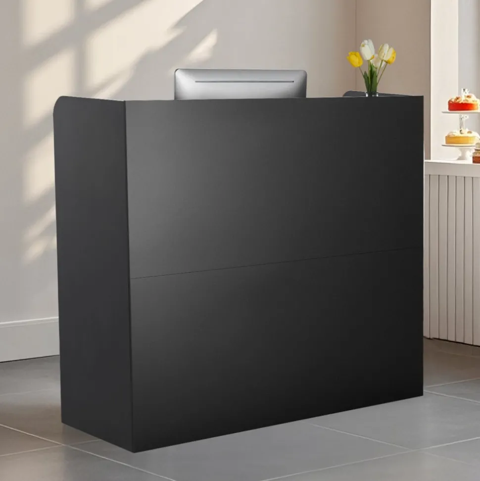 VEVOR Reception Desk, 47 Inch Rectangular Front Counter Table, Office Reception Counter with Lockable Drawer and Storage Cabinet, for Checkout, Lobby, Beauty Salon and Office, Black