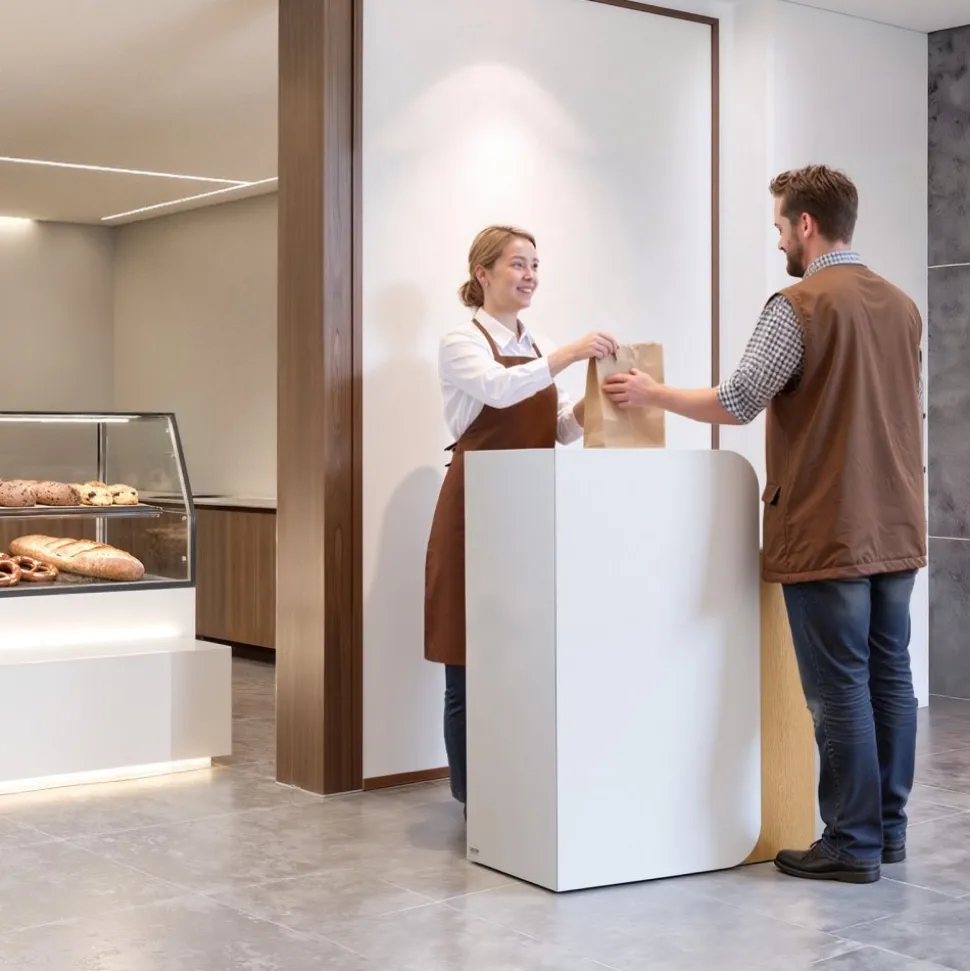 VEVOR Reception Desk, 31.5 inch Rectangular Front Counter Table, Modern Office Reception Desk with LED Light, 2 Drawers & Power Outlets, Retail Counter Table for Checkout, Lobby, Beauty Salon, Office
