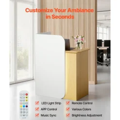 VEVOR Reception Desk, 31.5 inch Rectangular Front Counter Table, Modern Office Reception Desk with LED Light, 2 Drawers & Power Outlets, Retail Counter Table for Checkout, Lobby, Beauty Salon, Office