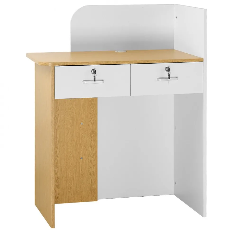 VEVOR Reception Desk, 31.5 inch Rectangular Front Counter Table, Modern Office Reception Desk with LED Light, 2 Drawers & Power Outlets, Retail Counter Table for Checkout, Lobby, Beauty Salon, Office