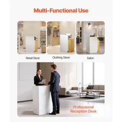VEVOR Reception Desk, 31.5 inch Rectangular Front Counter Table, Modern Office Reception Desk with LED Light, 2 Drawers & Power Outlets, Retail Counter Table for Checkout, Lobby, Beauty Salon, Office