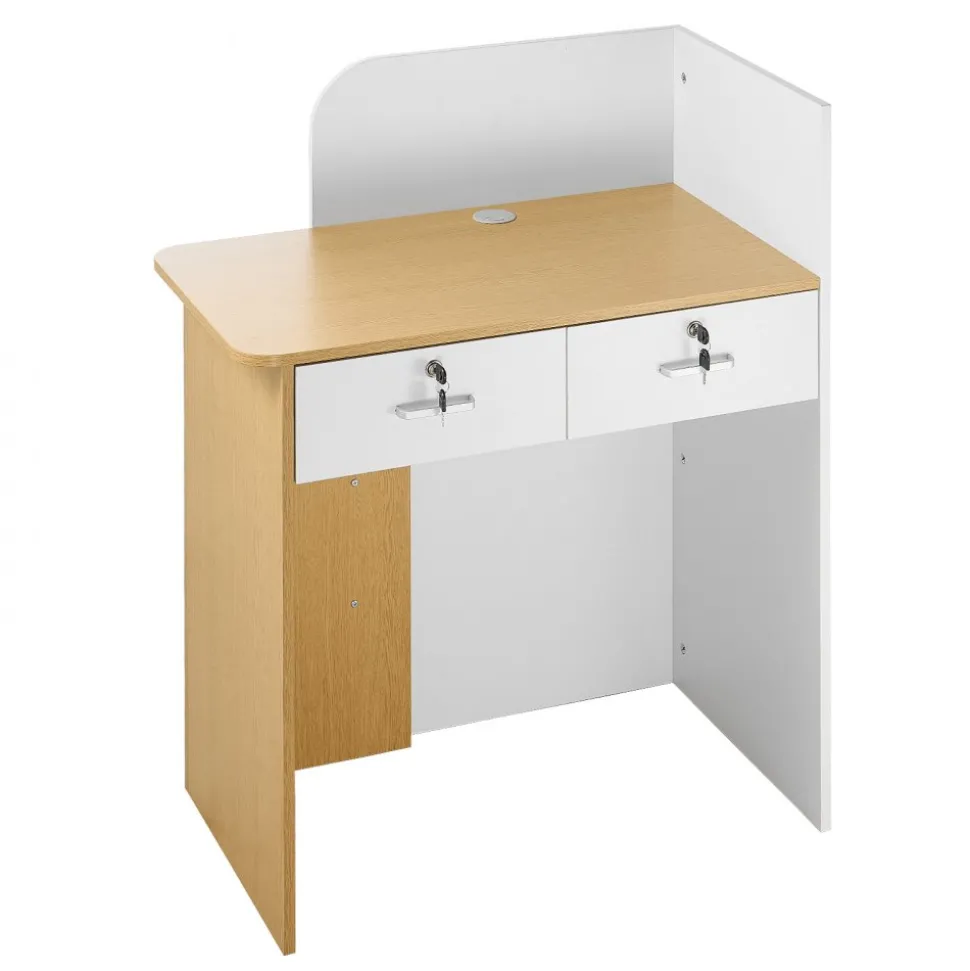 VEVOR Reception Desk, 31.5 inch Rectangular Front Counter Table, Modern Office Reception Desk with LED Light, 2 Drawers & Power Outlets, Retail Counter Table for Checkout, Lobby, Beauty Salon, Office