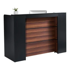 VEVOR Reception Desk, 62 Inch Rectangular Front Counter Table, Office Reception Desk Front Retail Counter with LED Light, for Checkout, Lobby, Beauty Salon and Office, Black & Brown