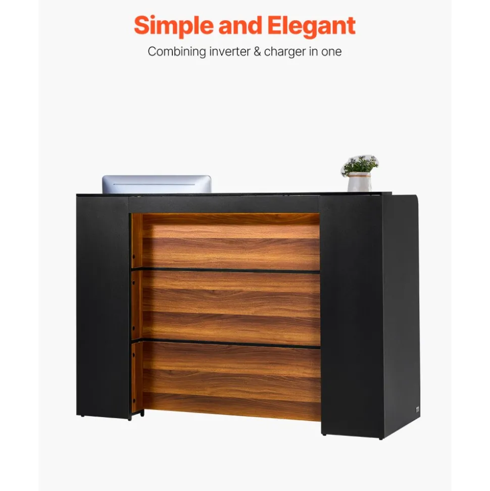 VEVOR Reception Desk, 62 Inch Rectangular Front Counter Table, Office Reception Desk Front Retail Counter with LED Light, for Checkout, Lobby, Beauty Salon and Office, Black & Brown