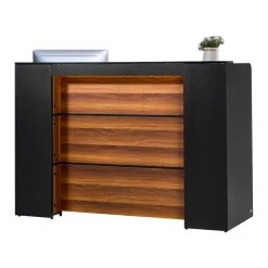 VEVOR Reception Desk, 62 Inch Rectangular Front Counter Table, Office Reception Desk Front Retail Counter with LED Light, for Checkout, Lobby, Beauty Salon and Office, Black & Brown