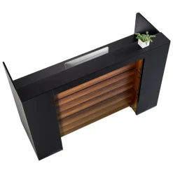 VEVOR Reception Desk, 62 Inch Rectangular Front Counter Table, Office Reception Desk Front Retail Counter with LED Light, for Checkout, Lobby, Beauty Salon and Office, Black & Brown