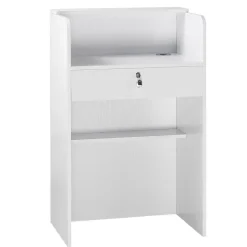 VEVOR Reception Desk, 23.6 inch Rectangular Front Counter Table, Modern Office Reception Desk with Drawer, Small Minimalist Retail Counter Table for Checkout, Lobby, Beauty Salon and Office, White