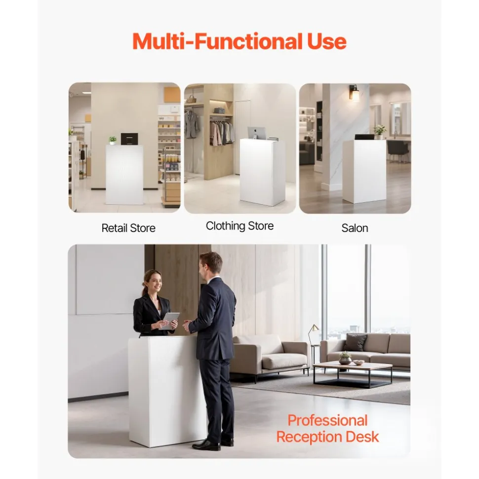 VEVOR Reception Desk, 23.6 inch Rectangular Front Counter Table, Modern Office Reception Desk with Drawer, Small Minimalist Retail Counter Table for Checkout, Lobby, Beauty Salon and Office, White