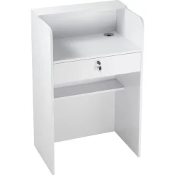 VEVOR Reception Desk, 23.6 inch Rectangular Front Counter Table, Modern Office Reception Desk with Drawer, Small Minimalist Retail Counter Table for Checkout, Lobby, Beauty Salon and Office, White
