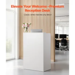 VEVOR Reception Desk, 23.6 inch Rectangular Front Counter Table, Modern Office Reception Desk with Drawer, Small Minimalist Retail Counter Table for Checkout, Lobby, Beauty Salon and Office, White