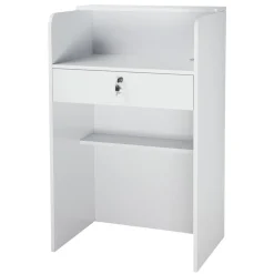 VEVOR Reception Desk, 23.6 inch Rectangular Front Counter Table, Modern Office Reception Desk with Drawer, Small Minimalist Retail Counter Table for Checkout, Lobby, Beauty Salon and Office, White