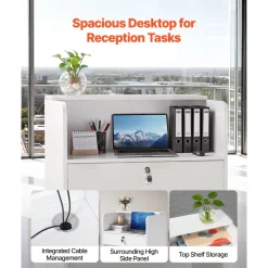 VEVOR Reception Desk, 23.6 inch Rectangular Front Counter Table, Modern Office Reception Desk with Drawer, Small Minimalist Retail Counter Table for Checkout, Lobby, Beauty Salon and Office, White