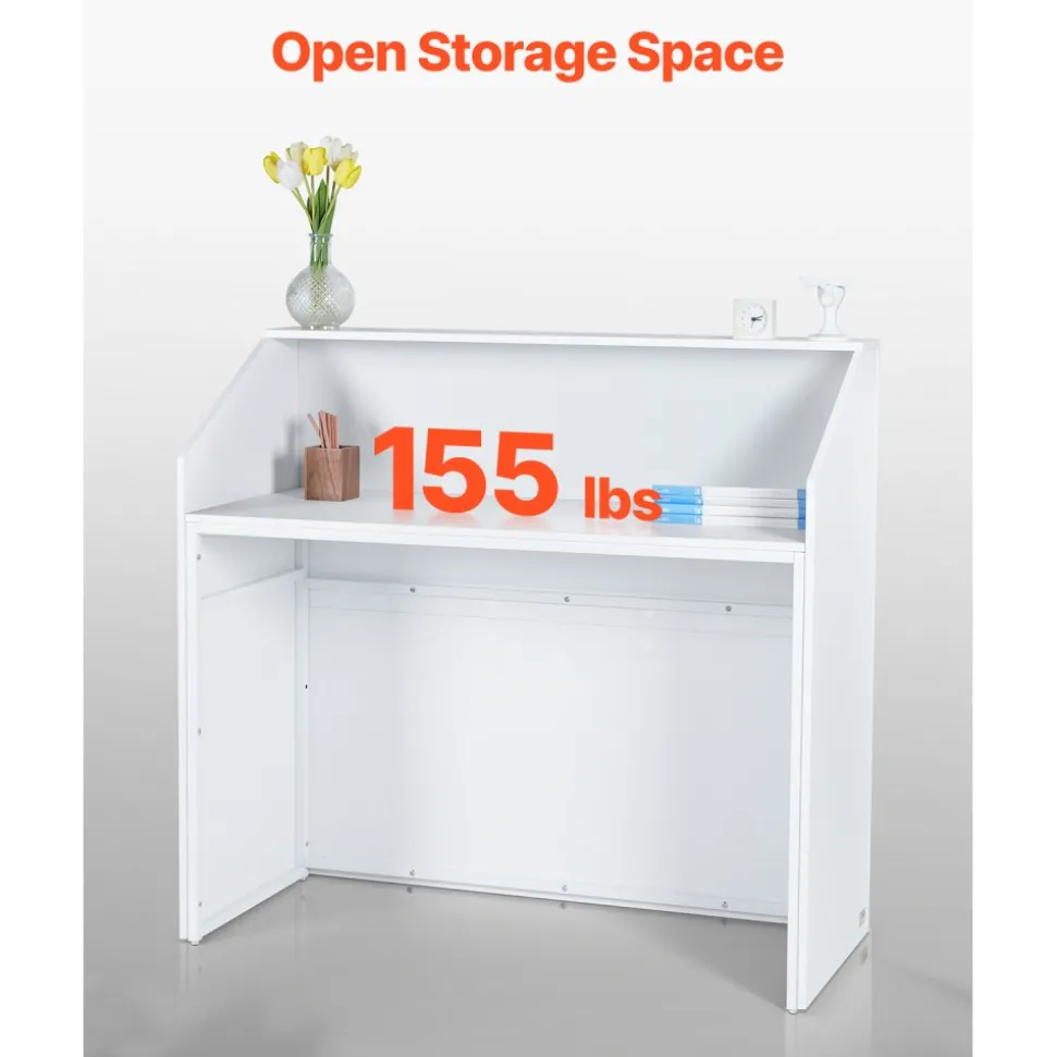 VEVOR Reception Desk, 46 Inch Rectangular Front Counter Table, Office Reception Desk, Retail Counter and Front Reception Counter, for Checkout, Lobby, Beauty Salon and Office, White