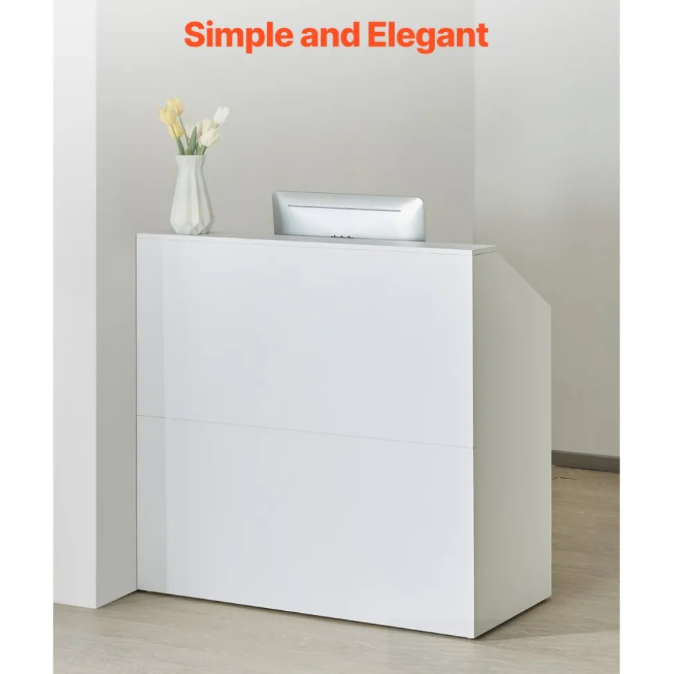 VEVOR Reception Desk, 46 Inch Rectangular Front Counter Table, Office Reception Desk, Retail Counter and Front Reception Counter, for Checkout, Lobby, Beauty Salon and Office, White