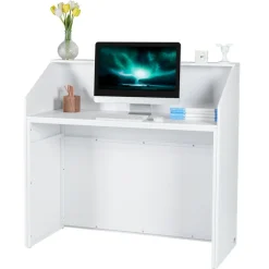 VEVOR Reception Desk, 46 Inch Rectangular Front Counter Table, Office Reception Desk, Retail Counter and Front Reception Counter, for Checkout, Lobby, Beauty Salon and Office, White