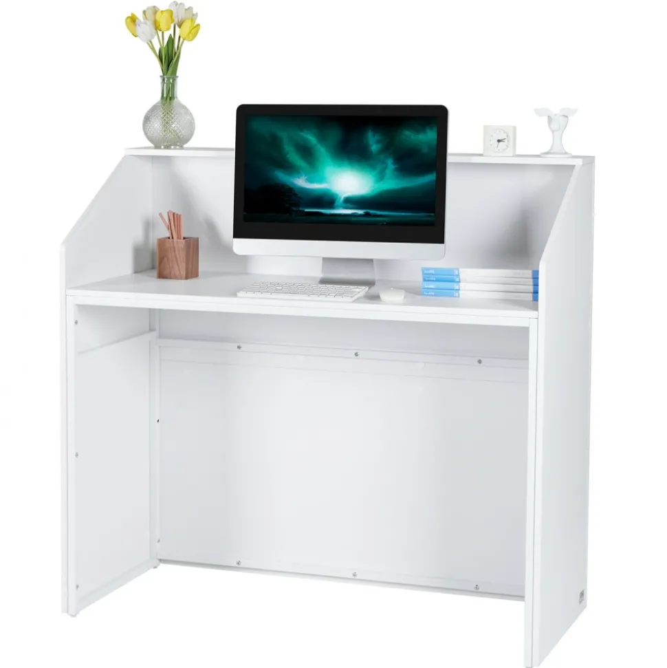 VEVOR Reception Desk, 46 Inch Rectangular Front Counter Table, Office Reception Desk, Retail Counter and Front Reception Counter, for Checkout, Lobby, Beauty Salon and Office, White