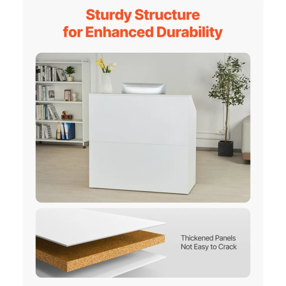 VEVOR Reception Desk, 46 Inch Rectangular Front Counter Table, Office Reception Desk, Retail Counter and Front Reception Counter, for Checkout, Lobby, Beauty Salon and Office, White