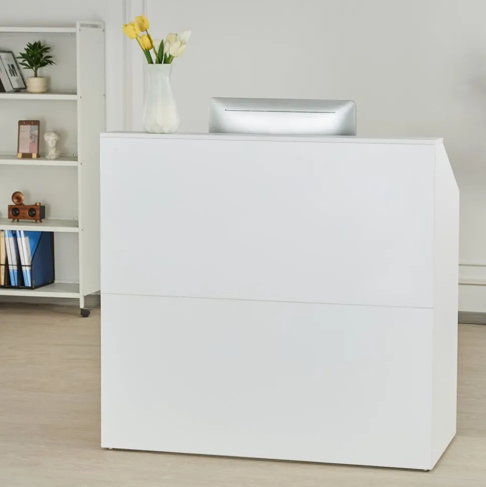 VEVOR Reception Desk, 46 Inch Rectangular Front Counter Table, Office Reception Desk, Retail Counter and Front Reception Counter, for Checkout, Lobby, Beauty Salon and Office, White