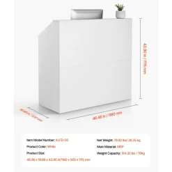 VEVOR Reception Desk, 46 Inch Rectangular Front Counter Table, Office Reception Desk, Retail Counter and Front Reception Counter, for Checkout, Lobby, Beauty Salon and Office, White
