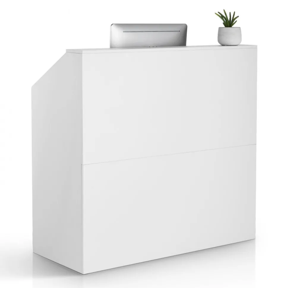 VEVOR Reception Desk, 46 Inch Rectangular Front Counter Table, Office Reception Desk, Retail Counter and Front Reception Counter, for Checkout, Lobby, Beauty Salon and Office, White