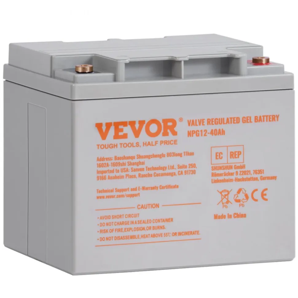 VEVOR Rechargeable AGM Marine Battery, 12V 40AH, with 400A Discharge Current, Ideal for Mobility Scooters, Electric Wheelchairs, Go-Karts, and e-Bikes