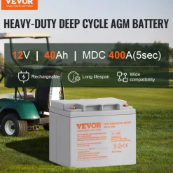 VEVOR Rechargeable AGM Marine Battery, 12V 40AH, with 400A Discharge Current, Ideal for Mobility Scooters, Electric Wheelchairs, Go-Karts, and e-Bikes