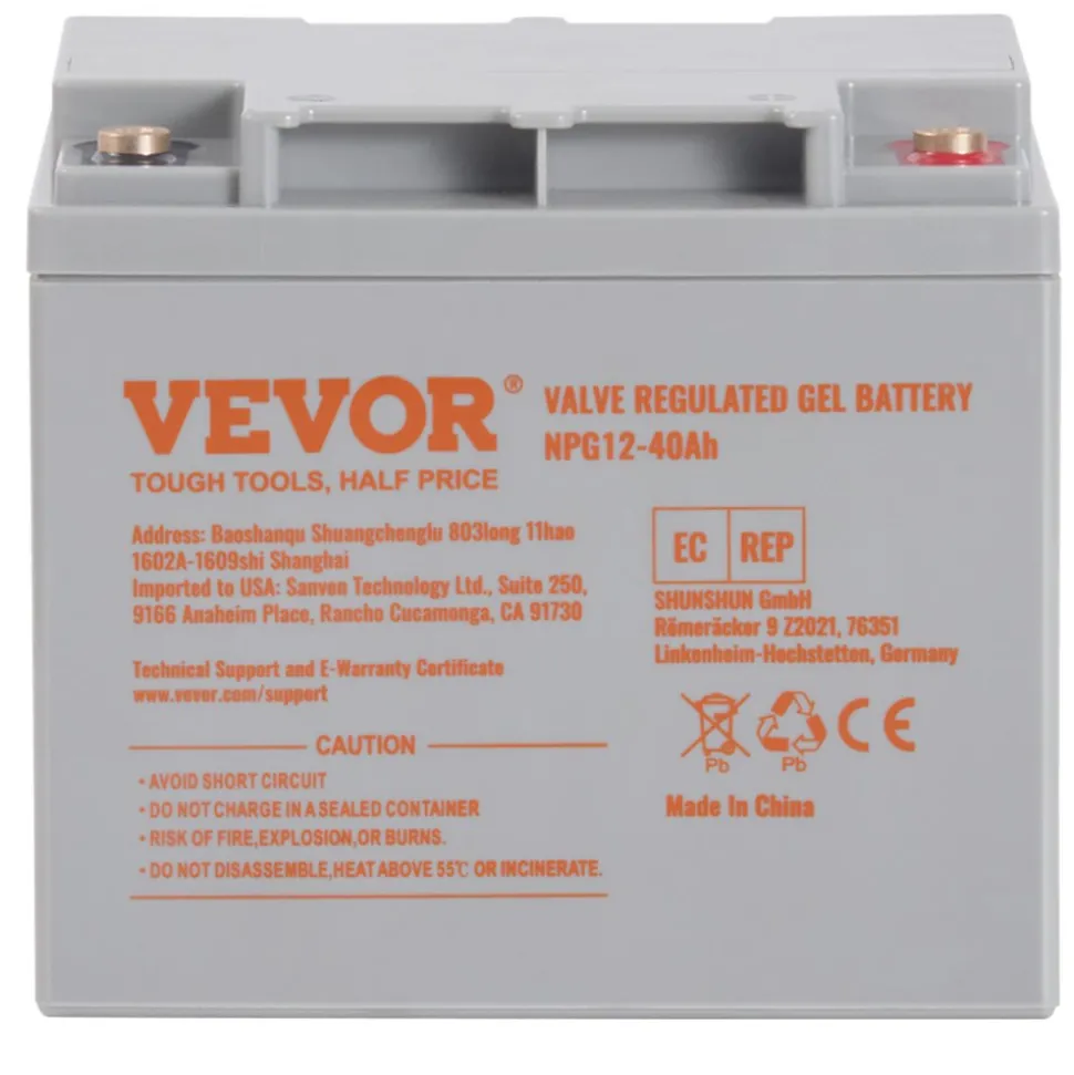 VEVOR Rechargeable AGM Marine Battery, 12V 40AH, with 400A Discharge Current, Ideal for Mobility Scooters, Electric Wheelchairs, Go-Karts, and e-Bikes