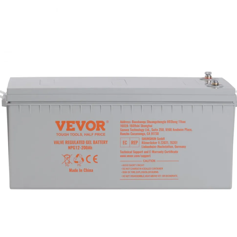 VEVOR Rechargeable AGM Marine Battery, 12V 200 AH, Designed for RV Solar Marine Off-Grid Use, UPS Backup, with a Self-Discharge Rate, 1400A Current