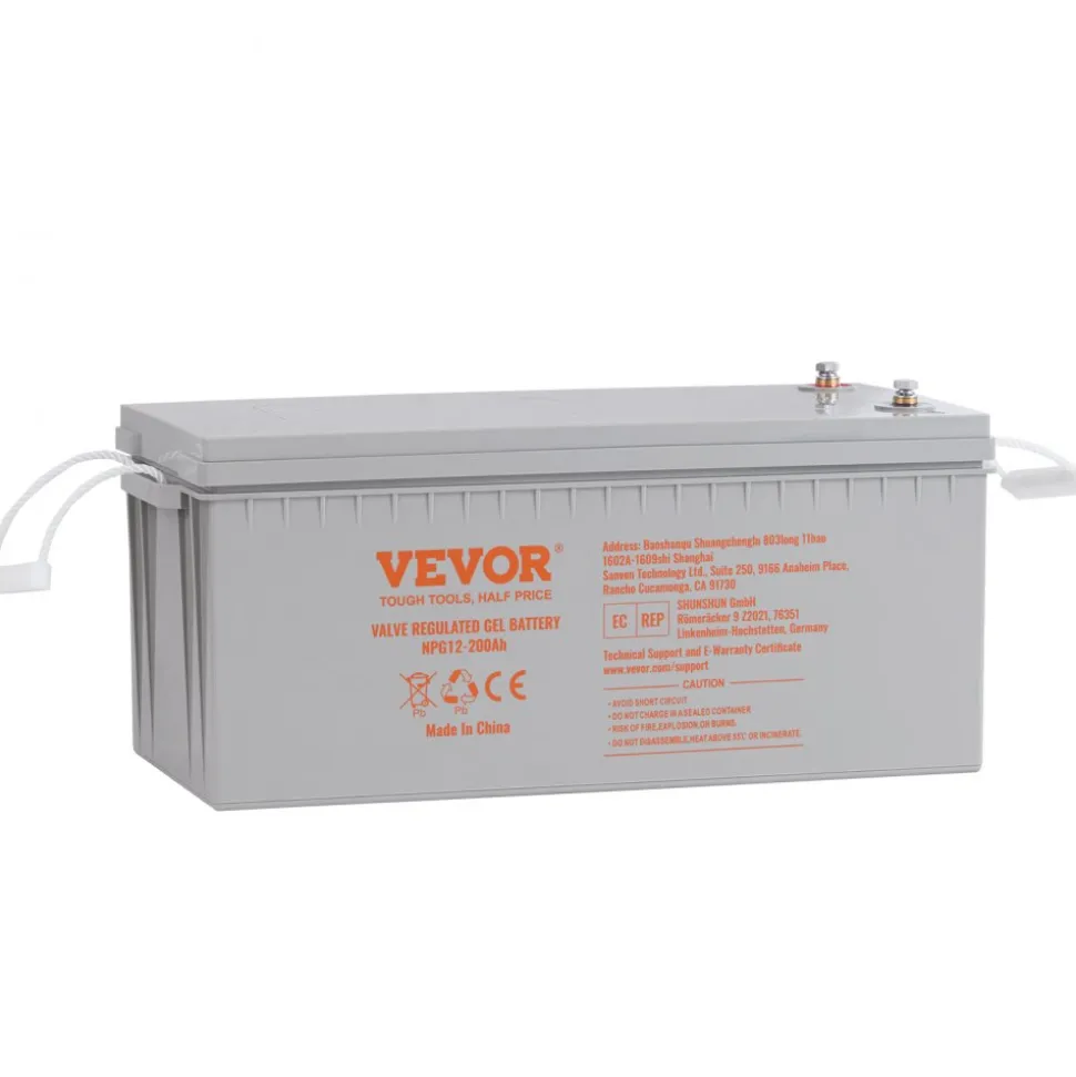 VEVOR Rechargeable AGM Marine Battery, 12V 200 AH, Designed for RV Solar Marine Off-Grid Use, UPS Backup, with a Self-Discharge Rate, 1400A Current