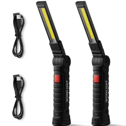 VEVOR Rechargeable LED Work Light, 1200 mAh, Magnetic Mechanic Flashlight with Magnetic Base, 360° Rotation, 5 Lighting Modes, Foldable Grill Lamp for Mechanics, Car Repairs, Home, Emergency (2 Pack)