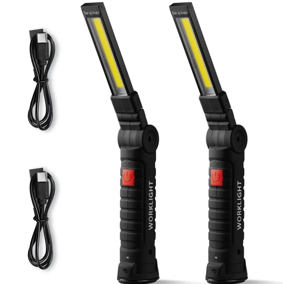 VEVOR Rechargeable LED Work Light, 1200 mAh, Magnetic Mechanic Flashlight with Magnetic Base, 360° Rotation, 5 Lighting Modes, Foldable Grill Lamp for Mechanics, Car Repairs, Home, Emergency (2 Pack)