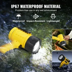 VEVOR Rechargeable Spotlight Flashlight, 1000,000 Lumens, IP67 Waterproof Handheld LED Spot Light, Super Bright Portable Searchlight with 4 Modes Detachable Lens USB Port, for Hunting Boating Camping
