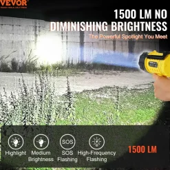 VEVOR Rechargeable Spotlight Flashlight, 1000,000 Lumens, IP67 Waterproof Handheld LED Spot Light, Super Bright Portable Searchlight with 4 Modes Detachable Lens USB Port, for Hunting Boating Camping