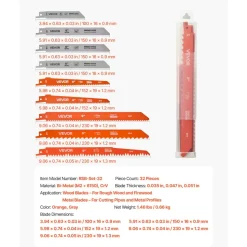 VEVOR Reciprocating Saw Blades, 32-Piece, Various Sizes Bi-Metal Reciprocating Saw Blade Set with Universal Shank, for Metal and Wood Cutting, Sharp Teeth for Fast and Smooth Cuts, Orange and Gray
