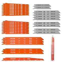 VEVOR Reciprocating Saw Blades, 32-Piece, Various Sizes Bi-Metal Reciprocating Saw Blade Set with Universal Shank, for Metal and Wood Cutting, Sharp Teeth for Fast and Smooth Cuts, Orange and Gray