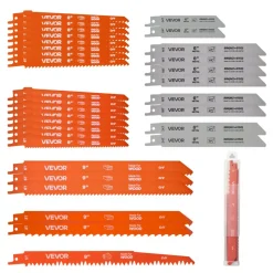 VEVOR Reciprocating Saw Blades, 32-Piece, Various Sizes Bi-Metal Reciprocating Saw Blade Set with Universal Shank, for Metal and Wood Cutting, Sharp Teeth for Fast and Smooth Cuts, Orange and Gray